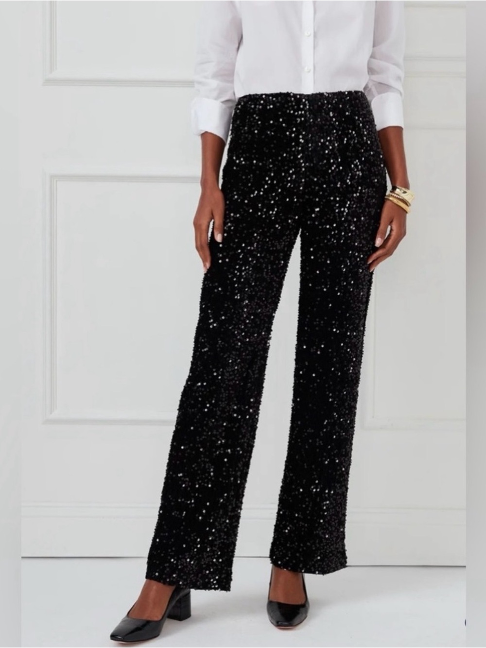 J. McLaughlin Black Sequin Carter wide leg pants size 2